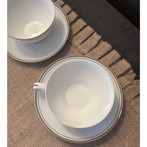 3 Royalton China & Co. Ivory Translucent Gold Porcelain 5-1/2" Cup & Saucer Sets - Picture 3 of 7